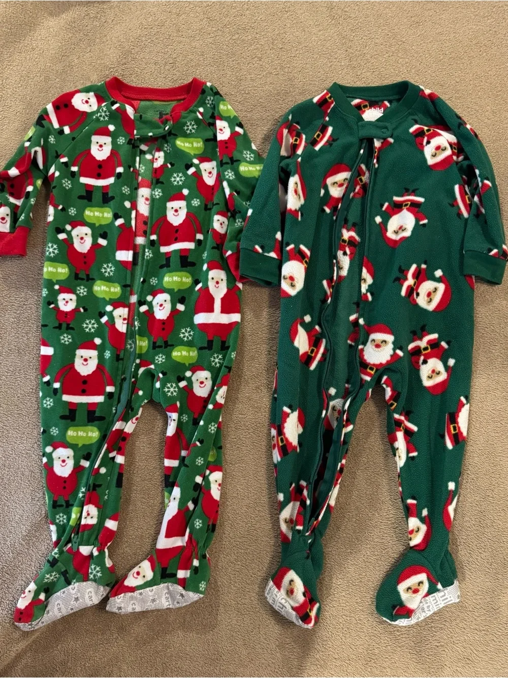 2 Christmas Fleece Footed Sleepers | 18M | Santa Holiday Pajama Bundle